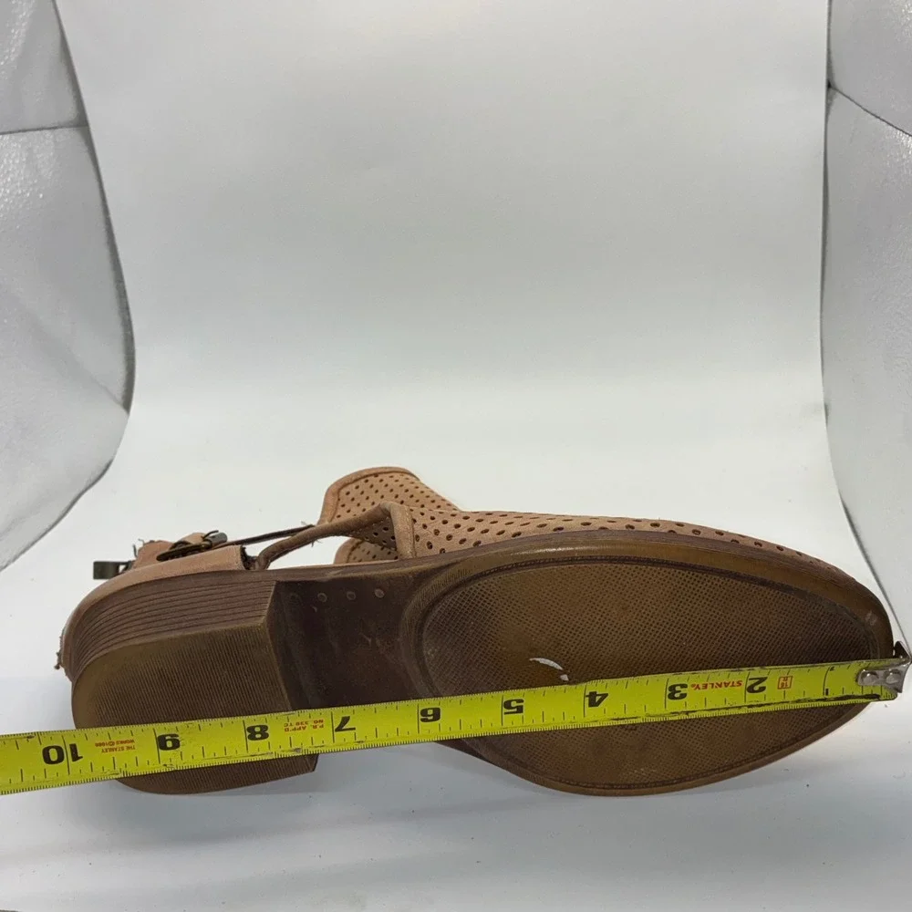 Tan Perforated Leather‎ Cut Out Ankle Booties with Buckle and Back Zip Size 8.5
